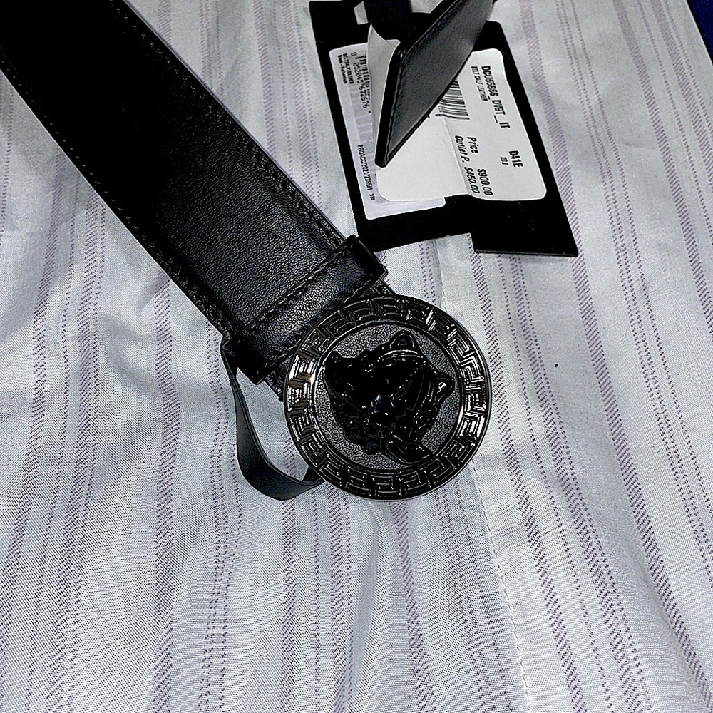 Brand new Versace belt small madossa head on silver Versace print plate